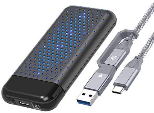 PHIXERO (RGB Light) Toolless NVMe M.2 Enclosure with USB 3.2 Gen 2 (10 Gbps) Transmission, M.2 NVME SSD Enclosure Adapter, Supports UASP, Hard Drive Adapter for M Key B+M Key 2242, 2260, 2280 SSD