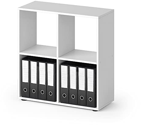 Vicco Raumteiler Tetra, stehendes Bücherregal, Weiß, 72 x 72.6 cm mit 2 Faltboxen