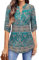 Amrto Damen Bluse 3/4 Ärmel V-Ausschnitt Elegant Damen Oberteile Tunika Blumenmuster Casual Langshirt Hemd T-Shirt Tops Business Outfit Schicke Festliche Blusen, Grün Paisley Medium
