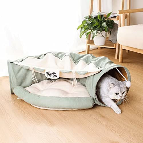 EAEDMY Katzen-Kaninchentunnel-Bettnest, für Katzen im Innenbereich, mit faltbarem, waschbarem, weichem Kissen, Plüschball und Übungsradschlauch, passend für Welpen, Hasen, Kätzchen, Frettchen