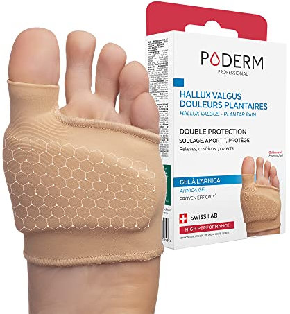 PODERM – PROTECTOR DE HALLUX VALGUS - DOLORES PLANTARES - Ortesis de protección - Amortigua y calma inmediatamente el dolor - Gel patentado con ÁRNICA – Activos 100% naturales – Swiss Made