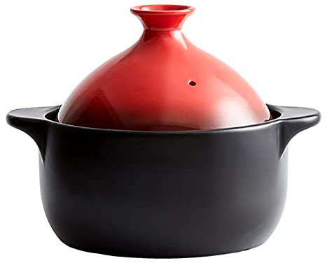 Marmite à tajine avec diffuseur de couvercle, marmites à tajine mijoteuse fermée cuisson lente, ustensiles de cuisine-casserole for plat de 1 à 4 personnes ( Color : Red+Black , Size : D 22 x H 11.5cm