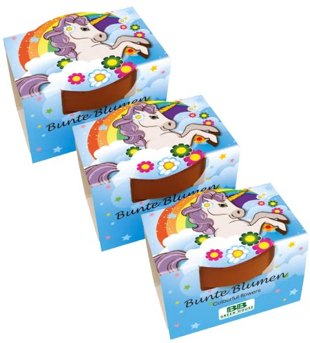 Bull & Bear 3er Set Mini Pflanzset 'Einhorn' mit Blumensamen im Topf 4,5cm, bunte Blumen als Anzuchtset mit Pflegeanleitung