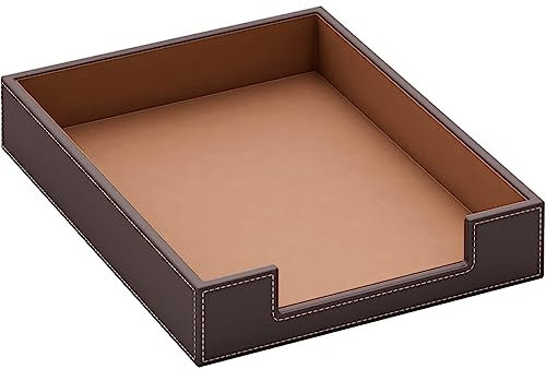 Leather Letter Tray, VOYUTHY Elegant Desk Organizer for Office Supplies, Mail, Paper, File, Magazine, Perfect Office Organization for Desktop (Brown)