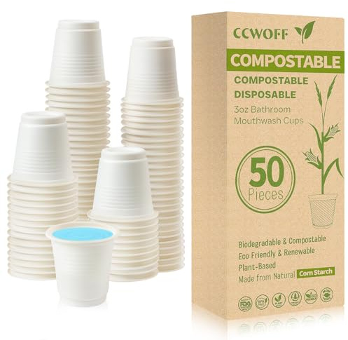 CCWOFF 3 oz Bathroom Cups 100% Compostable Cups Biodegradable Eco Friendly Cups Mouthwash Cups for Rinsing Mouth Shot Cups Disposable for Tasting (50 Pack)