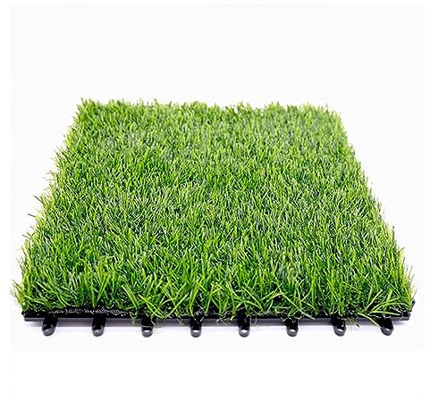 LOOQS 10PCS Artificial Grass Turf Tiles Interlocking with Drainage Holes, no pruning or watering is required for garden, yard, balcony, floor decorations 12 x 12 in