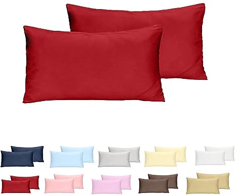 Funda de Almohada 45x80cm - 100% Microfibra - Paquete de 2, Fundas de Cojín con Cierre de Cremallera, Extra Suaves - Rojo