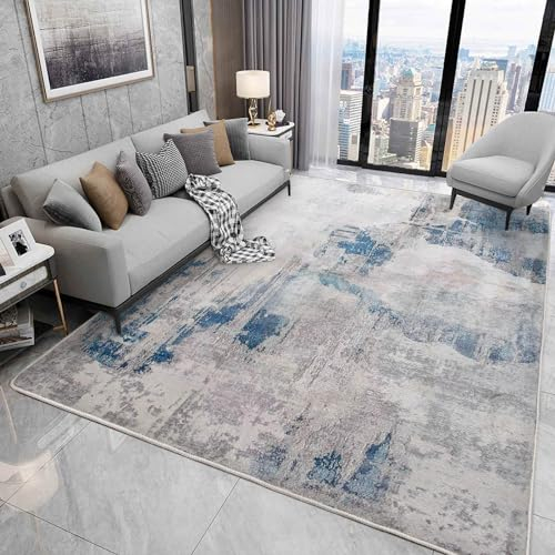 Fenisonavy Teppich Wohnzimmer Graue Blau Teppiche für Schlafzimmer Modern Abstrakter Teppiche Weich Kurzflor Rutschfester Teppich Wohnzimmer Raumdekor (See Blau/Grau/Beige, 200 x 250 cm)