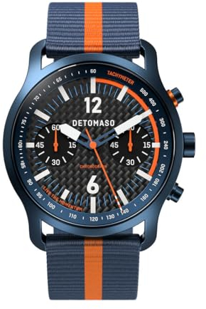 DeTomaso SORPASSO Chronograph Carbon Blue ORANGE Blau Orange Herren Armbanduhr Analog Quarz Armband Blau/Orange