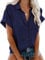 Friptspyg Women's Blouses Shirts 100% Cotton Long Sleeve Botton Down Shirts for Women UK, Navy Blue M