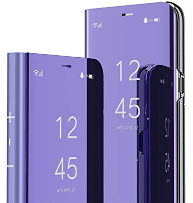 IMEIKONST Funda Compatible con Samsung Galaxy A55 5G, Carcasa Espejo Flip Caso Inteligente Protector Anti-Shock Translúcido Clear View Maquillaje Cover para Samsung A55 5G. Mirror Violeta QH