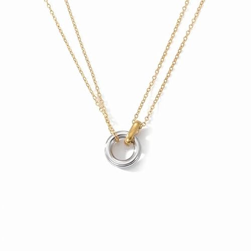 Self Love Club® Filigrane Halskette Damen 14K vergoldet mit verbundenen Ringen Anhänger aus Edelstahl in Gold & Silber - Wasserfeste & Hautverträgliche 316L Chirurgenstahl Kette