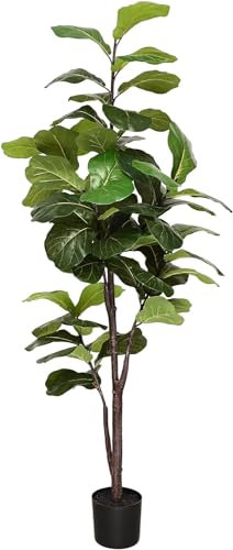 SAKSUN Künstlicher Feigenbaum, Feigenbaum, 1,8 m hoch, künstlicher Ficus-Baum, Lyrata-Pflanze mit künstlichen Blättern, Feige, Seidenbaum für drinnen und draußen, Haus, Büro, Garten, Dekoration