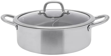 32 cm Hot Pot 304 in acciaio inox Shabu pentola calda con coperchio in vetro, materiali di alta qualità di una partizione al centro, per cucine alberghi, ristoranti appartamenti