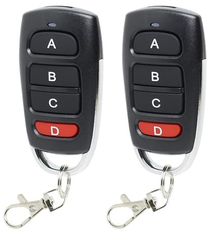 2Pcs Mando Garaje Universal 433Mhz, Mando a Distancia Puerta Garaje con 4 Botones, Clonador Mando Garaje Codigo Fijo, Duplicador Gate Garage Control Remoto Inalámbrico Llavero