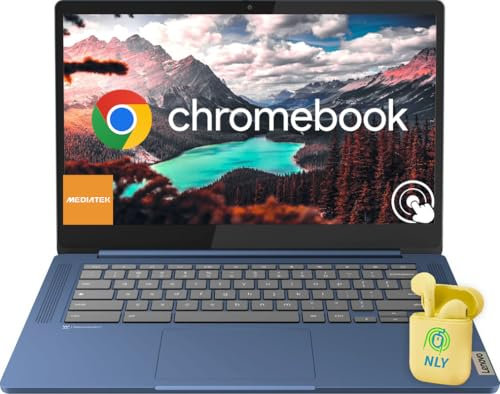 Lenovo 14” FHD Touchscreen IdeaPad Slim 3 Chromebook Laptop Computer for Business and Student, MediaTek Kompanio 520, Chrome OS, 4GB RAM, 320GB Storage (64GB eMMC+256GB microSD), NLY Earphones, Blue