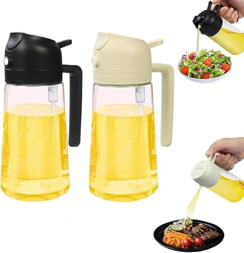 Sprifityy 2 Piezas 2 en 1 Pulverizador Aceite,500ml Aceitera Antigoteo,Spray Aceite Cocina para Freidora Aire,dispensador de aceite de oliva con boquilla premium,para cocinar, asar,hornear (negro)