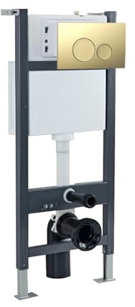 Nes Home Wall Hung Toilet Cistern Frame with Brushed Brass Round Button Flush Plate