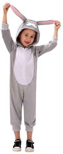 XehCaol Hasenkostüm Bunny Kostüm kinder Ostern Kaninchen Hase 3PCS Hase Set Onesie Kopfbedeckung Tier Ostern Halloween Cosplay (Gray Bunny onesie, M/120)