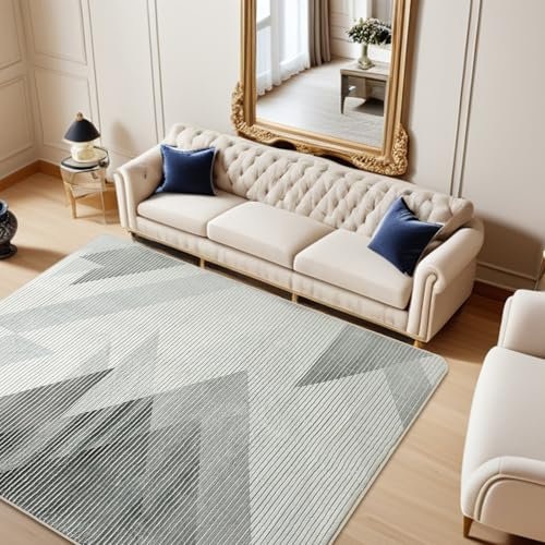 ASIinnsy Teppich Wohnzimmer Schlafzimmer Kurzflor Teppiche Modern Großer Teppich rutschfest Weich Abstrakt Wohnzimmer Teppich Esszimmer (Geometrisch Grau Weiß, 200 x 300 cm)