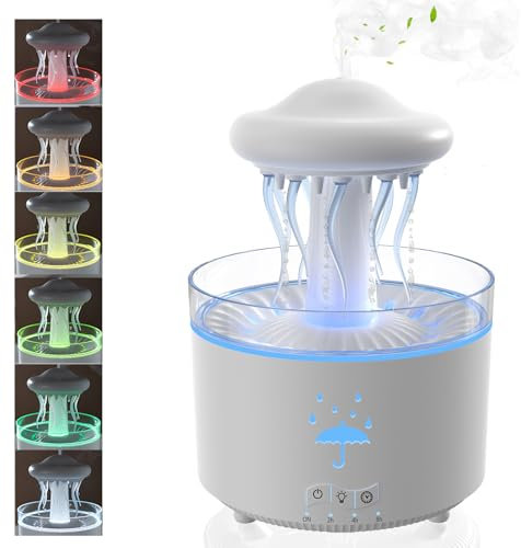 Rain Humidifier for Bedroom, 7 Color Rotating Jellyfish Diffuser with Rain Drop Effect, 300ML Small Humidifiers Aroma Diffuser with Remote & Timer, Funny Light Rain Humidifiers Gift for Home,Bedroom