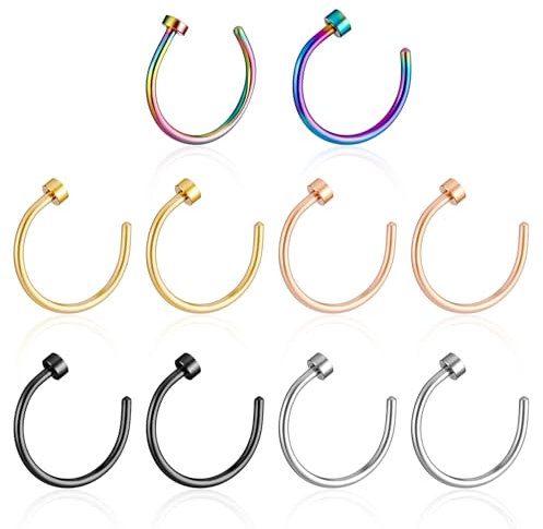 HJZHII Lot de 10 anneaux de nez en acier inoxydable - Faux bijoux - Anneau de nez artificiel à clipser - Pour homme et femme, Acier inoxydable, No Gemstone