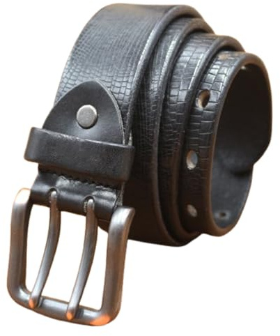 AGUTALITHIC Herren Prägung Ledergürtel Doppeldorn, Männer Guertel Doppel ösen Echt Leder Vintage Look Doppelpin Taille Gürtel Für Kleidung(105cm/41, Black)