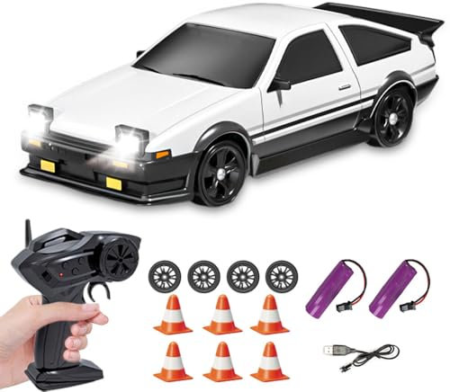 KUWUNG RC Drift Car, 1:24 Ferngesteuertes Auto mit Beleuchtung, 20km/h, 2,4 GHz, 4WD Rennauto Ferngesteuert, RC Ferngesteuertes Spielzeugauto für Erwachsene ab 6 Jahre älter