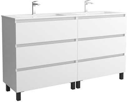 Mueble de Baño BEQUIA 3C 160cm Blanco Mate | Lavabo Vilna Solid Surface Centrado