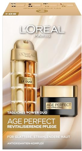 L'Oréal Paris Age Perfect Anti-Aging Routine: Serum Le Duo & Zell-Renaissance Tagespflege, revitalisierendes Geschenkset mit Kollagen Peptid und Vitamin E, 30 ml & 50ml