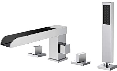 NZPOST Mitigeur Bain-Douche 3 Trous avec douchette à Main, mitigeur Cascade, Robinet de Baignoire, Ensemble de Douche, mitigeur de Baignoire