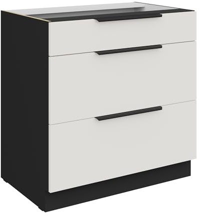 Kuechen-preisbombe Küchen Unterschrank 80 cm Küche ARIA Weiss Ultra matt + Schwarz matt, hochwertige Fronten mit Anti Fingerprint Beschichtung, Soft-Close Küchenzeile Küchenblock