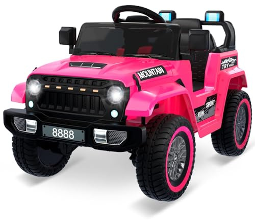 Quad électrique Enfant 1 Places 12v avec Télécommande Parentale,Quad Voiture électrique avec Bluetooth et Phares LED,3 Vitesses Réglables,Véhicule Tout-Terrain pour Enfants 3-8 Ans(Rose)
