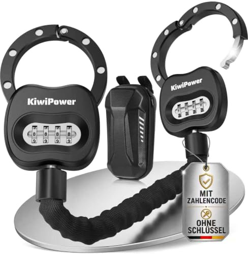 KiwiPower E Scooter Schloss mit Zahlencode, 90cm Handschellenschloss für E Scooter, Zahlenschloss mit Tasche, 8mm Kettenschloss Diebstahlschutz ohne Schlüssel für E Roller, Fahrrad & E-Bike