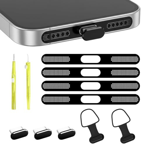 11pcs Phone Cleaning Kit with USB C Anti Dust Plug compatible with iPhone 17 Pro Max/16 Pro Max/15 Pro Max, Dustproof Charging Port Cover & Speaker Mesh & Cleaning Tools, Phone Accessories (Max Black)
