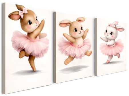 3er Set Leinwandbilder mit Rahmen 30x40 cm, Niedliche Hasen Wandbild Set, Wandkunst für Kinderzimmer, Schlafzimmer und Wohnzimmer, Dekorative Leinwanddrucke für Flur, mit Klettband & Haken, HD-Druck