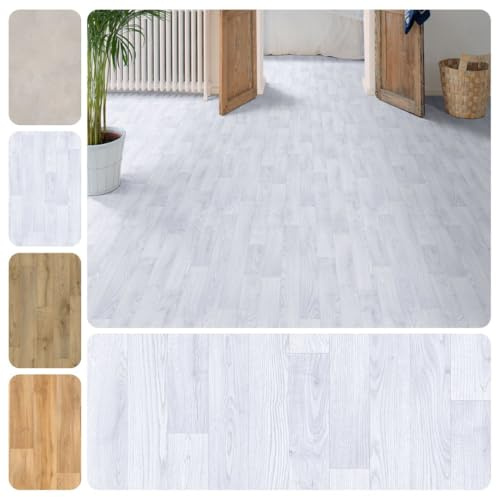 PVC Vinyl Bodenbelag Vinylboden Meterware Holzoptik | 4m breit, Schiffsboden weiß, 500x400cm