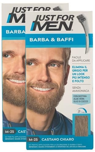 2x Colorazione BARBA & BAFFI, Elimina Il Grigio Per Un Look Più Intenso e Folto. Senza Ammoniaca, Con Biotina, Aloe Vera e Olio di Cocco (M-25 CASTANO CHIARO)