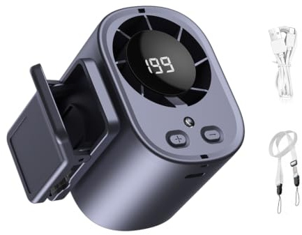 KEAGAN Ventilatore per condizionatore d'aria portatile con display a LED | Rotazione a 360°, 199 velocità regolabili, mini ventilatore da auto ricaricabile tramite USB, per auto e campeggio all'aperto