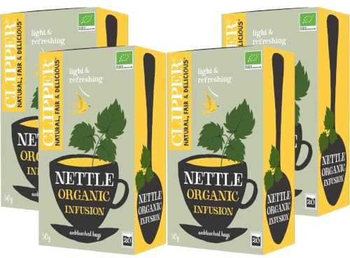 Clipper Organic Nettle Infusion Tea Bags 20 (Pack of 4), Naturally Caffeine Free Herbal Tea, 100% Organic Nettle, Plastic-Free & Unbleached Tea Bags, from SuperfoodUK