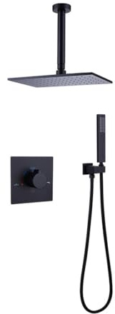 XJTNLB Ensemble de Douche Encastrable Noir 28 × 18 cm Tete de Douche Encastrable Plafond Mitigeur Monocommande Pour Salle de Bain