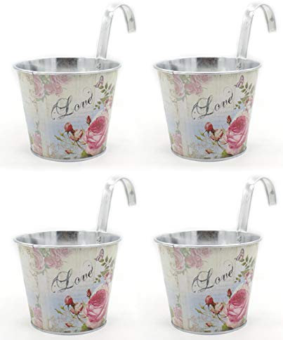 DARO DEKO Metall Hängetopf - Ø 15cm x 13cm Rosen 4 Stück