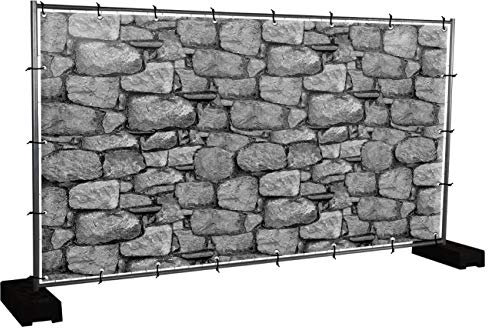 Steinwand Motivbanner Garten, Sichtschutz, Gartendeko, Plane, verschiedene Motive (PVC - 340 x 173 cm) (Steinwand (3133))