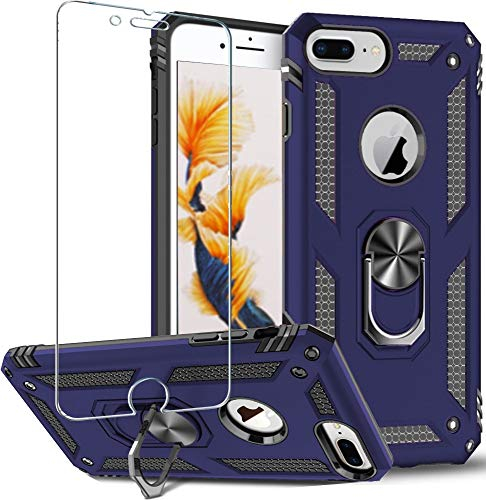 Folmeikat iPhone 8/7/6s/6 Plus Case With Screen Protector, 360 Degree Rotating Metal Ring, Shock Absorption Reinforced Corner TPU for Apple iPhone 5.5 Blue