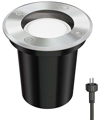 ledscom.de Bodeneinbaustrahler BOJA für außen Edelstahl rund IP67 108mm Ø inkl. GU5.3 LED (warmweiß, 4,99W, 430lm, 100°)