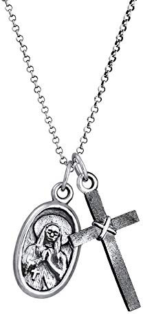 Kuzzoi Herren Silber-Halskette mit Marienbild und Kreuz Anhänger, Symbol Kette für den Mann in 925 Sterling Silber, Herrenkette mit Maria-Anhänger und Anhänger, handgearbeitet