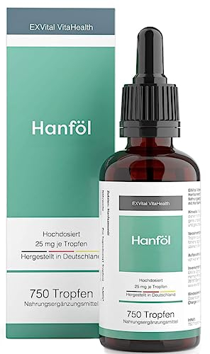 EXVital Hanfsamenöl, 25mg pro Tagesdosis,750 Tropfen, kaltgepresst, 30ml, Premium Anbau, vegan & laborgeprüft