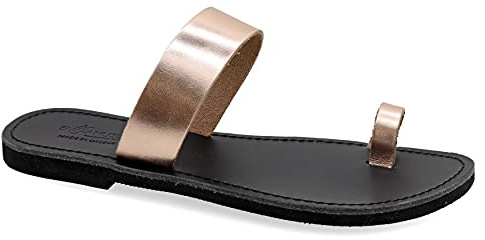 Emmanuela sandali dell'anello di realizzati in pelle, scarpe estive greche fatte a mano di alta qualità, sandali cinturini, sandali per anello piatto boho
