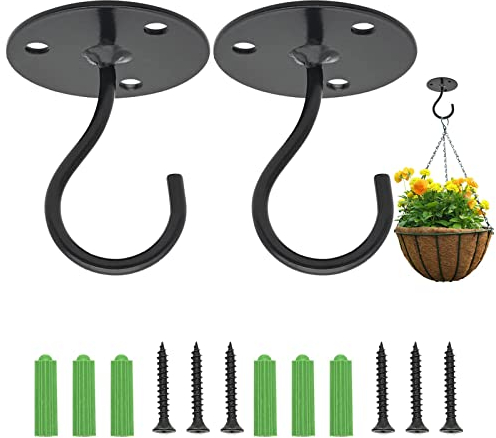 Ceiling Hooks for Hanging Plants, Metal Wall Mount Plant Bracket Heavy Duty Stable Plant Hangers with Screws, for Hanging Bird Feeders Lanterns Wind Chimes Indoor & Outdoor Decor (2) (2)