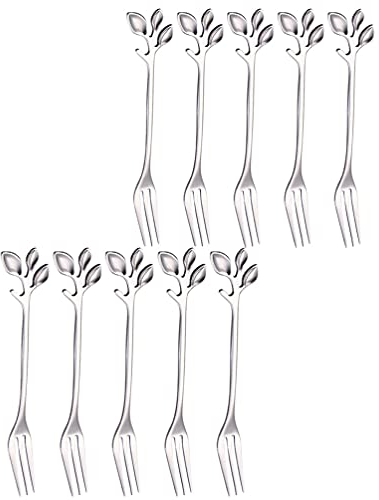 10pcs Appetizer Forks Creative Leaf Dessert Fork Fruits Cake Fork Stainless Steel Silver Dishwasher Safe Forks Tableware by RuiChy
